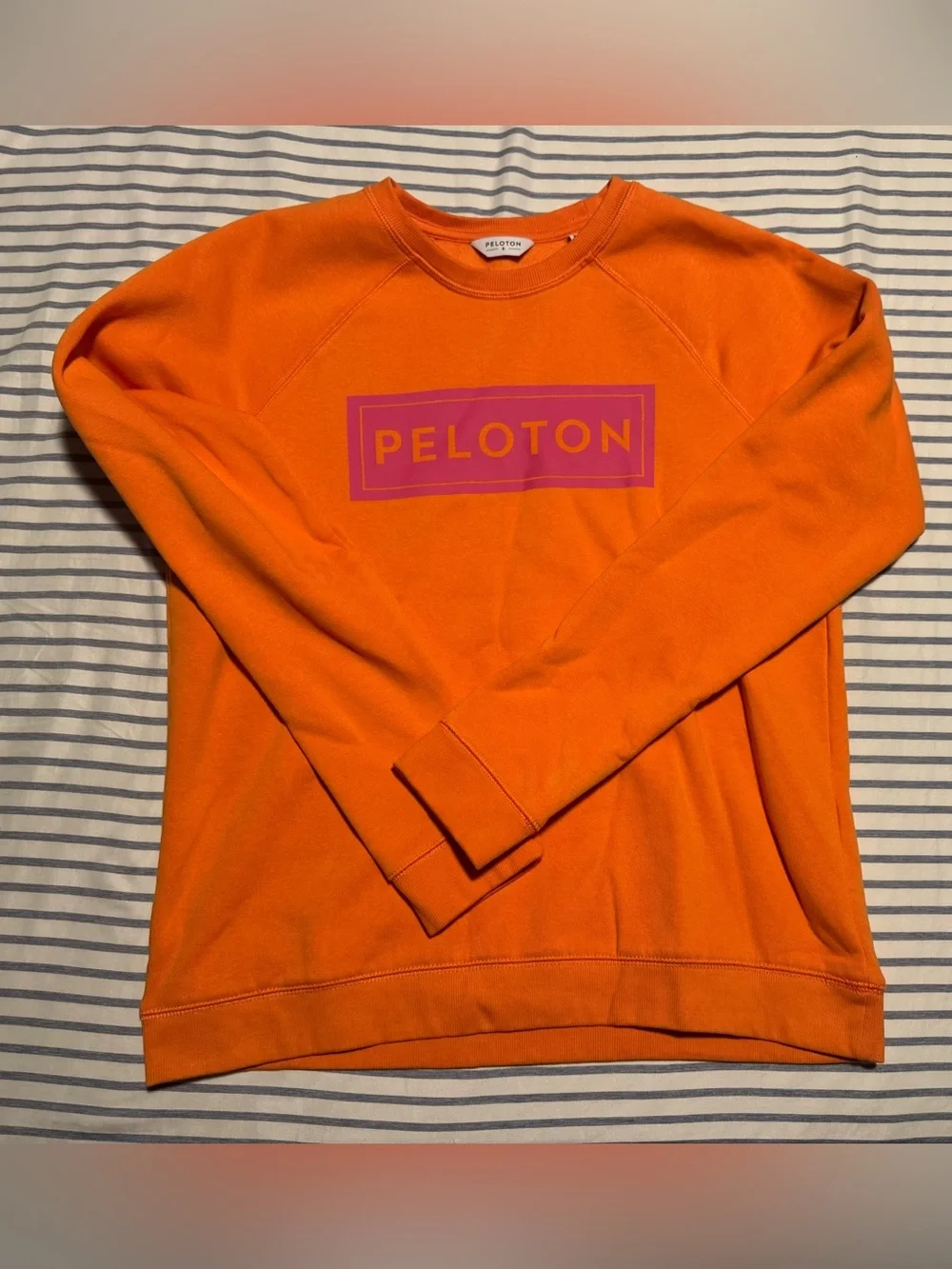 Peloton Bright Orange Crewneck with Pink Logo Size Small